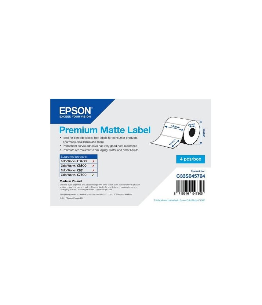 Rouleau 800 Étiquettes Papier Premium Mat 102x152mm Epson
