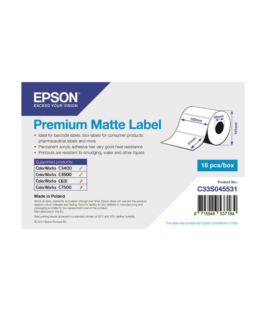 Etiquettes mattes adhésives 102 x 51mm