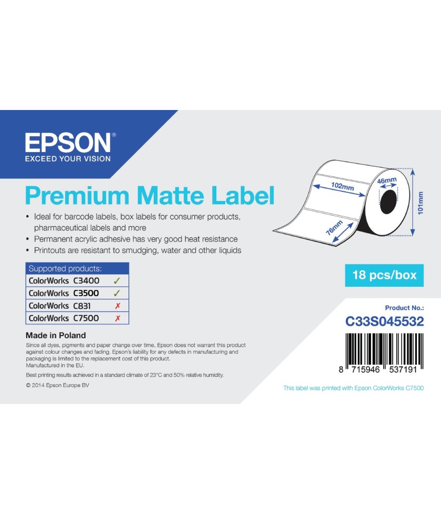 Etiquettes mattes adhésives 102 x 76mm