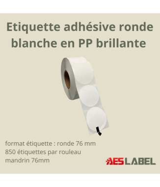 Etiquette adhésive ronde blanche brillante en PP