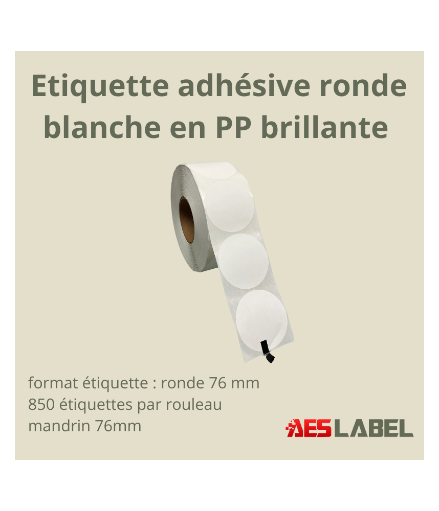 Etiquette adhésive ronde blanche brillante en PP