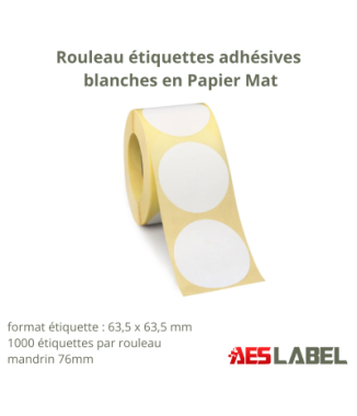 Etiquettes Mat Papier adhésives ronde 63,5mm