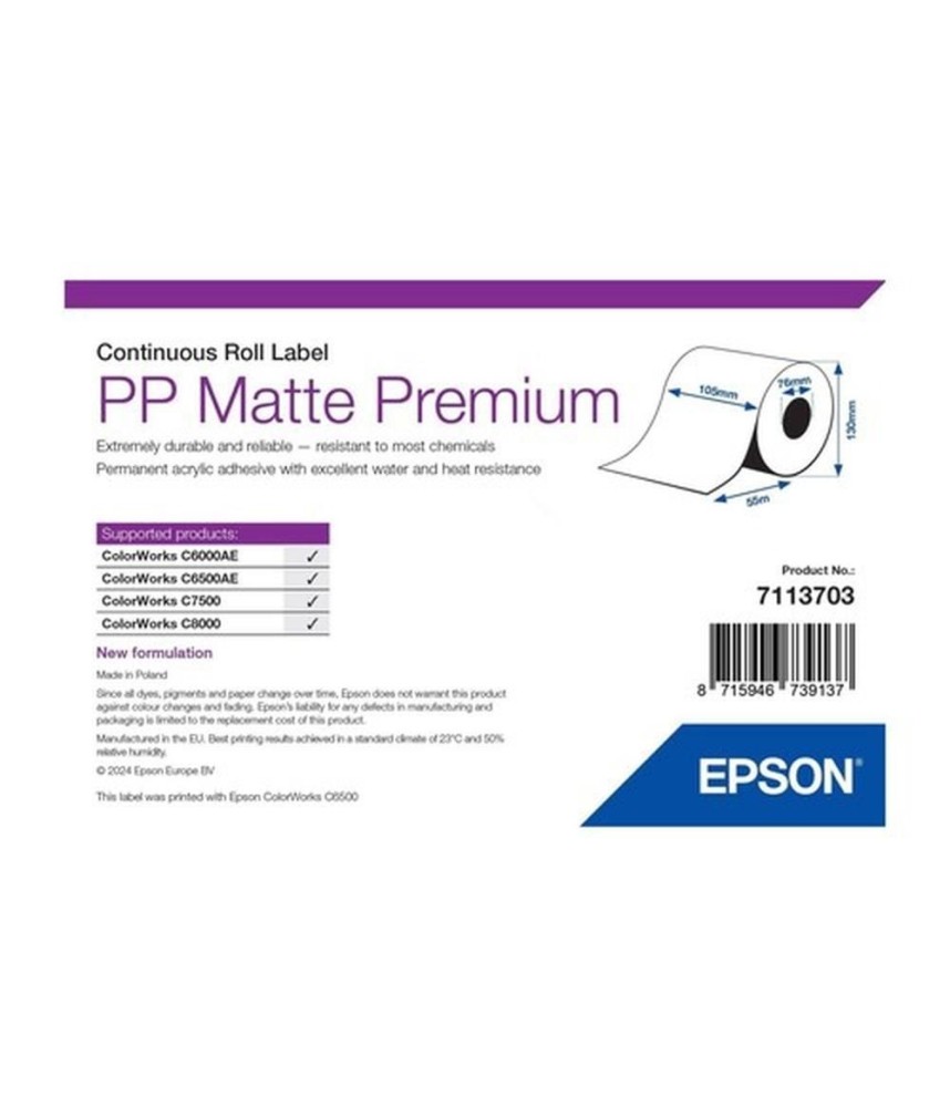 Rouleau haute capacité PP (polypropylène synthétique) premium mat 105mm x 55m Epson 7113703