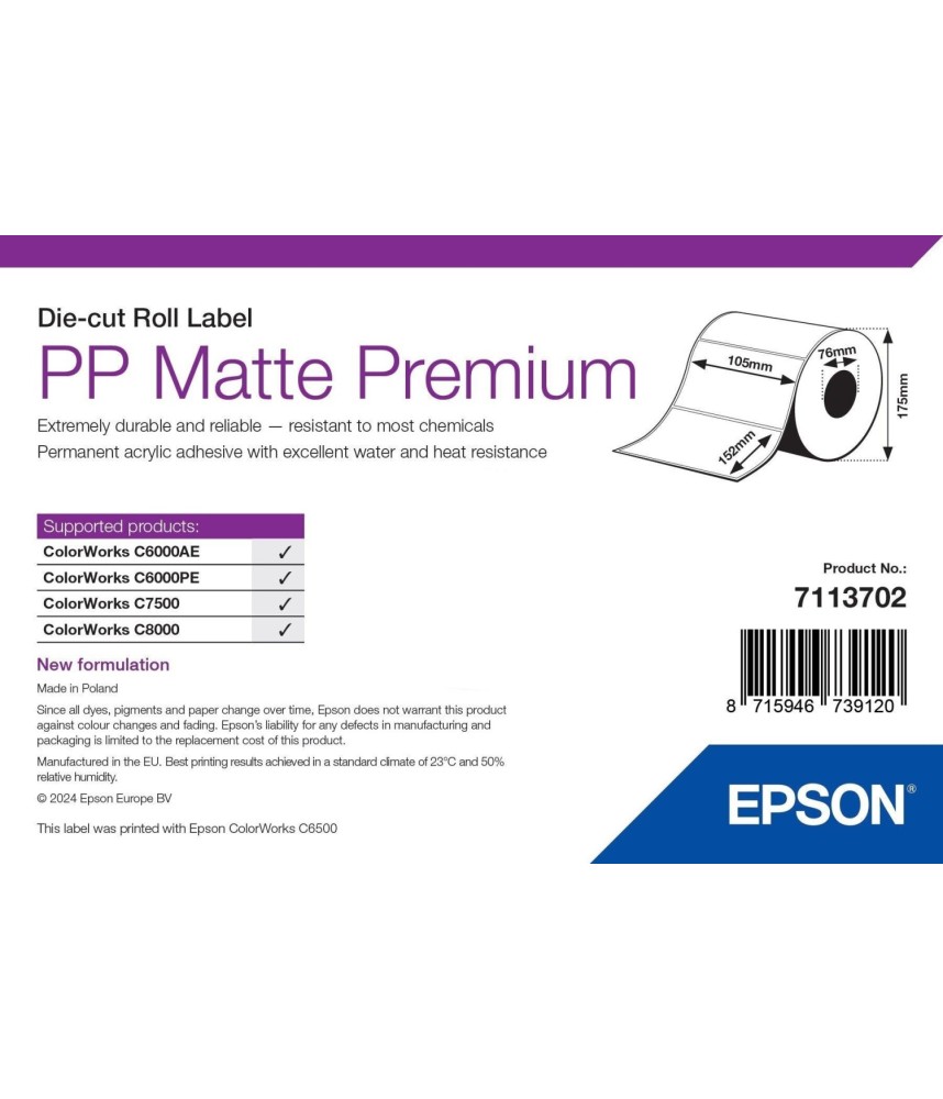 Rouleau PP Mat Continu 76mm x 29m Epson 7113702 | AES Label