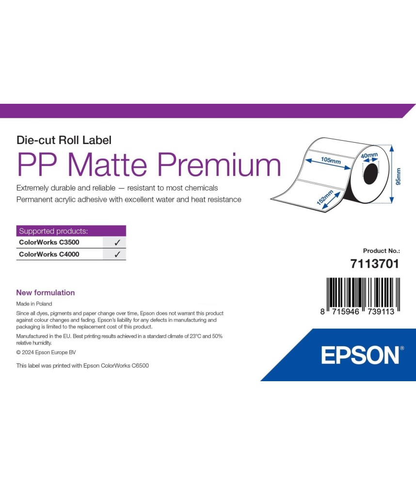 Rouleau PP Mat Continu 51mm x 29m Epson 7113701 | AES Label
